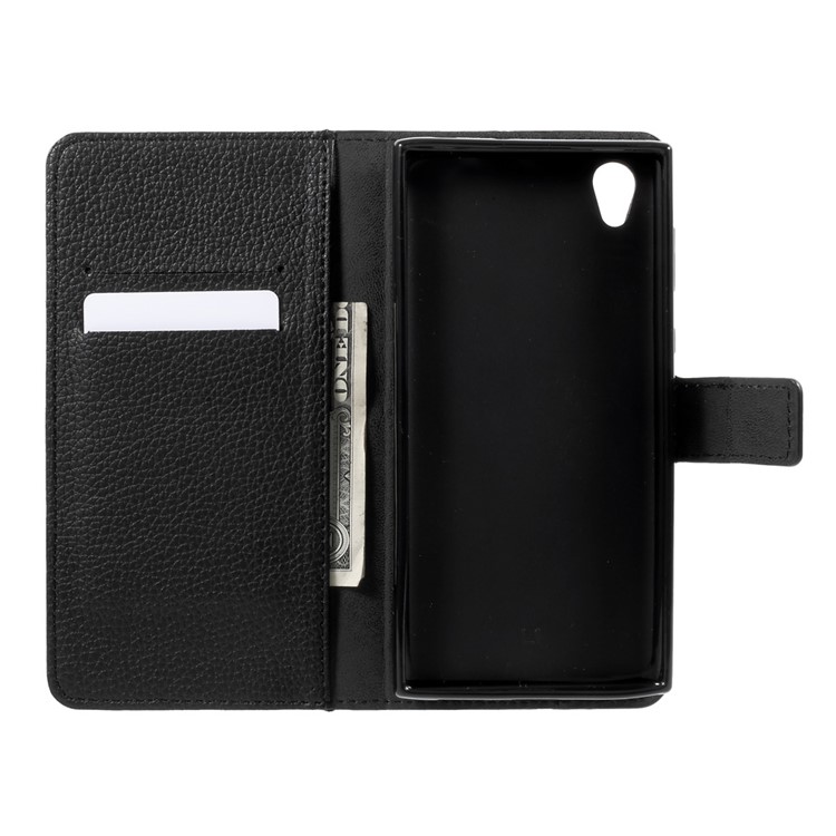 Litchi Leather Mobile Phone Case for Sony Xperia L1 with Stand - Black-5