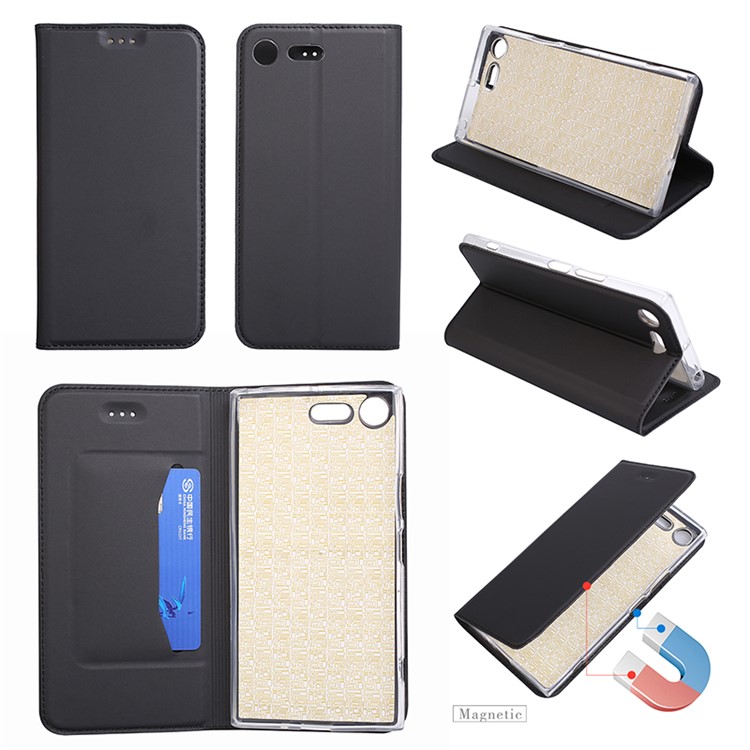 For Sony Xperia XZ Premium Ultra-thin Leather Mobile Phone Cover with Stand - Black-1