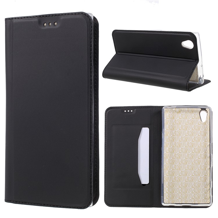 For Sony Xperia L1 Ultra-thin Leather Phone Cover with Stand - Black-1