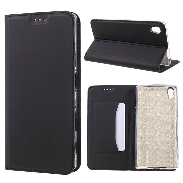 Ultra-thin Stand Leather Phone Cover for Sony Xperia Z5 / Z5 Dual - Black-1