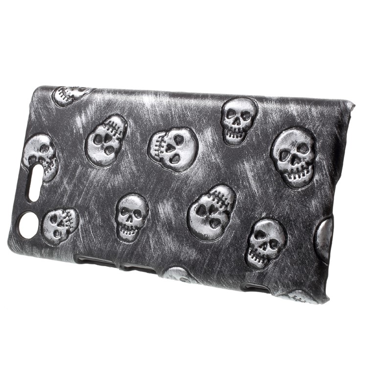 Leather Coated PC Back Phone Shell for Sony Xperia XZ Premium - Skull / Grey-2