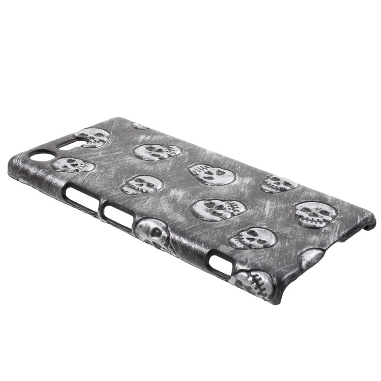 Leather Coated PC Back Phone Shell for Sony Xperia XZ Premium - Skull / Grey-3