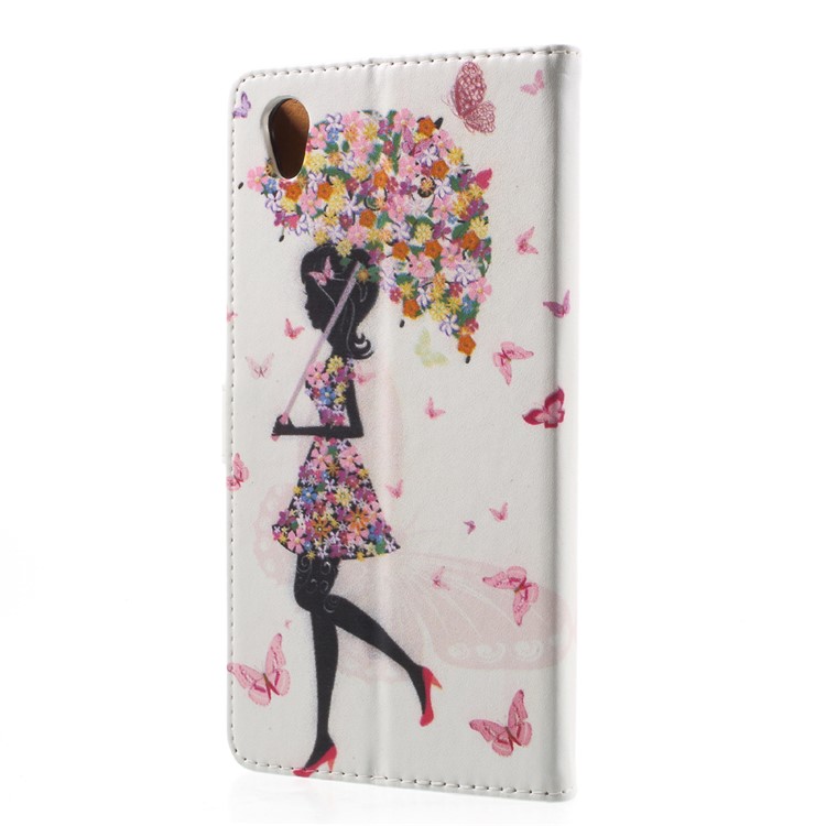 Pattern Printing Wallet Leather Stand Shell Cover for Sony Xperia L1 - Flowered Girl Holding Umbrella-2