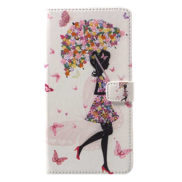 Pattern Printing Wallet Leather Stand Shell Cover for Sony Xperia L1 - Flowered Girl Holding Umbrella-3