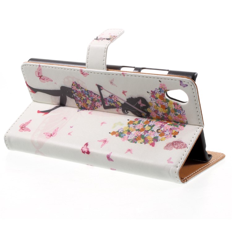 Pattern Printing Wallet Leather Stand Shell Cover for Sony Xperia L1 - Flowered Girl Holding Umbrella-4