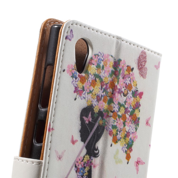 Pattern Printing Wallet Leather Stand Shell Cover for Sony Xperia L1 - Flowered Girl Holding Umbrella-7