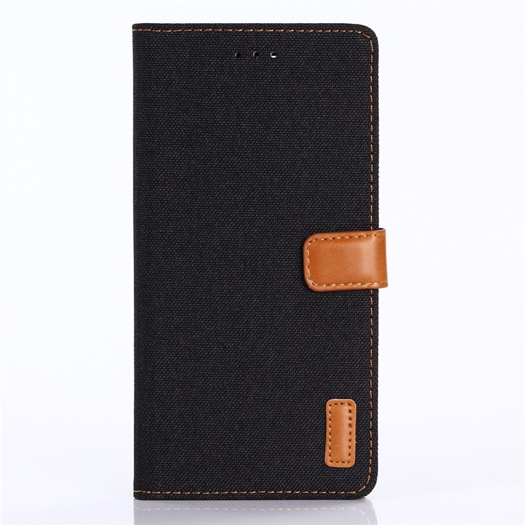 Jeans Cloth Wallet PU Leather Flip Mobile Phone Shell with Stand for Sony Xperia XZ Premium - Black-1