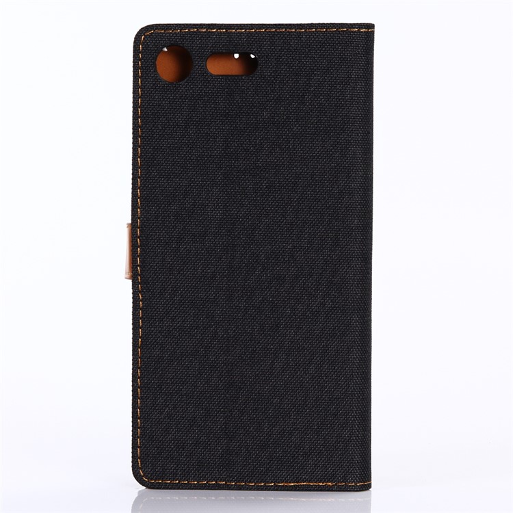 Jeans Cloth Wallet PU Leather Flip Mobile Phone Shell with Stand for Sony Xperia XZ Premium - Black-2