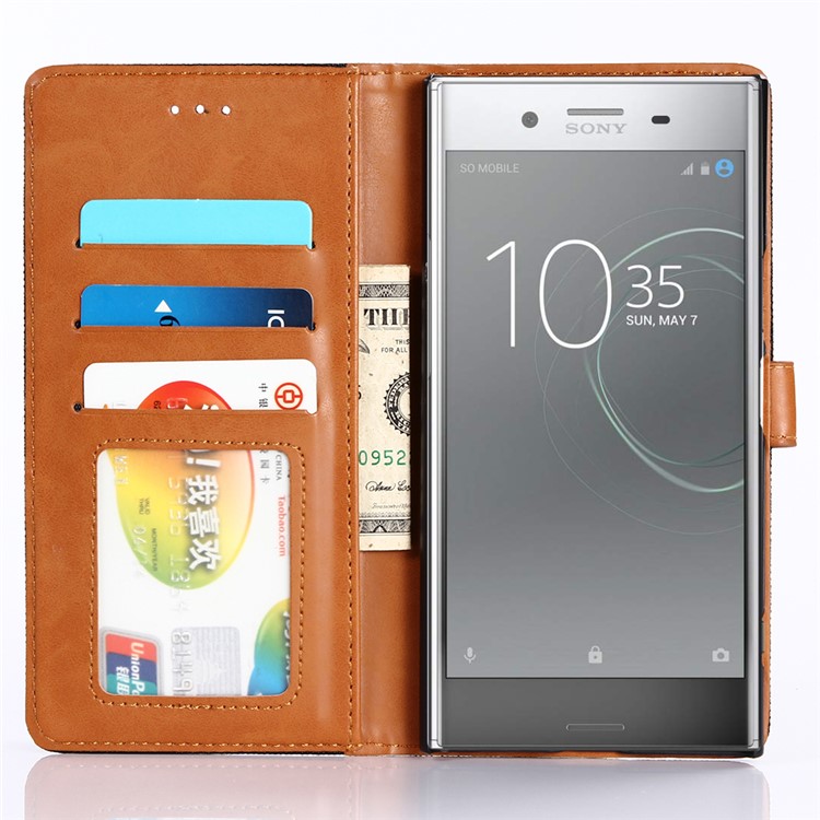 Jeans Cloth Wallet PU Leather Flip Mobile Phone Shell with Stand for Sony Xperia XZ Premium - Black-3
