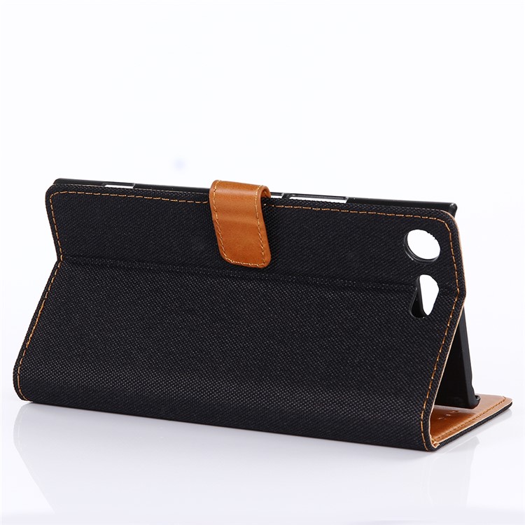 Jeans Cloth Wallet PU Leather Flip Mobile Phone Shell with Stand for Sony Xperia XZ Premium - Black-4