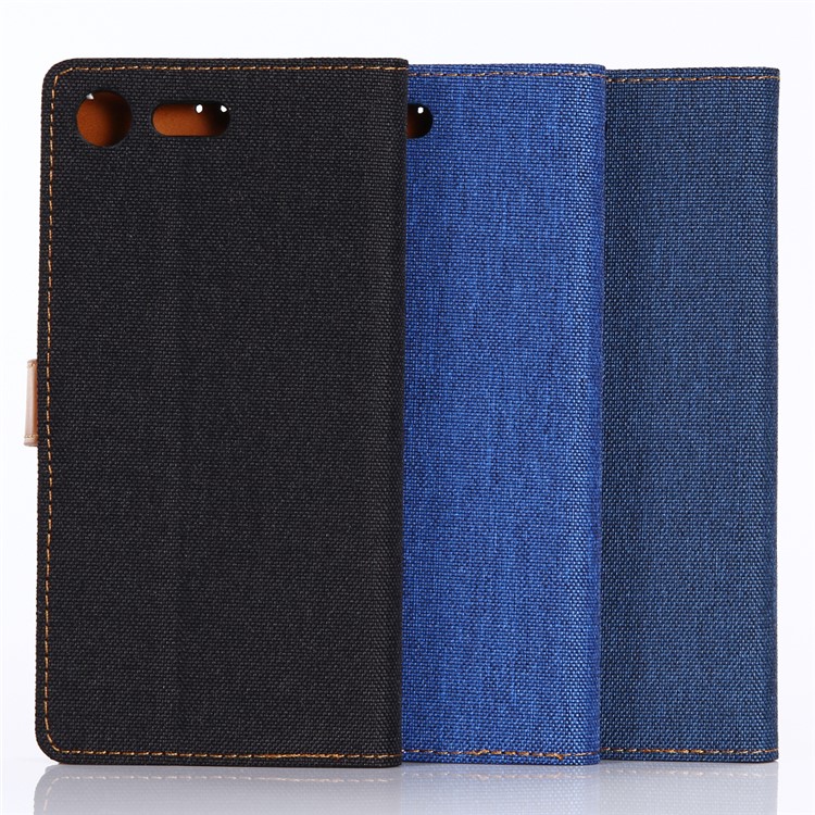 Jeans Cloth Wallet PU Leather Flip Mobile Phone Shell with Stand for Sony Xperia XZ Premium - Black-6