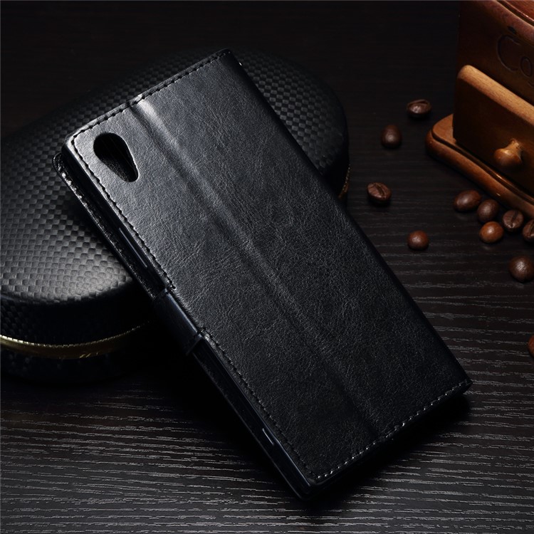 Crazy Horse Leather Wallet Mobile Phone Case Accessory for Sony Xperia L1 - Black-2