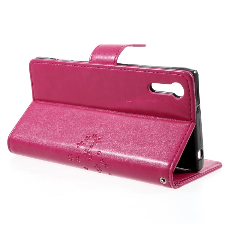 Imprint Tree Owl Magnetic Wallet Leather Stand Case for Sony Xperia XZ/Xperia XZs - Rose-4