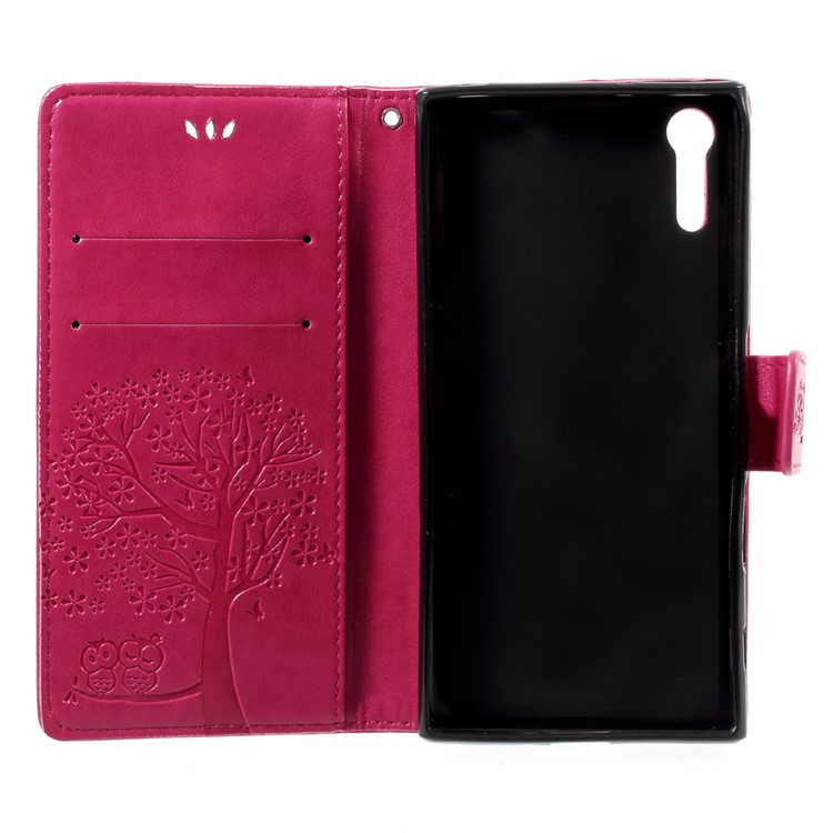 Imprint Tree Owl Magnetic Wallet Leather Stand Case for Sony Xperia XZ/Xperia XZs - Rose-5