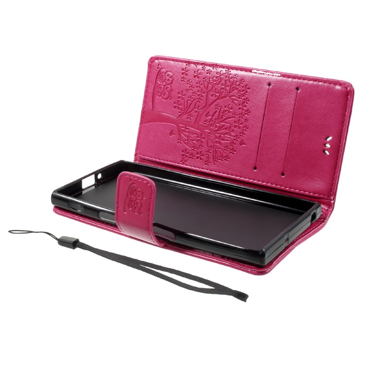 Imprint Tree Owl Magnetic Wallet Leather Stand Case for Sony Xperia XZ/Xperia XZs - Rose-6
