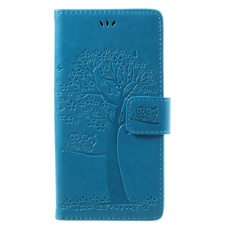 Imprint Tree Owl Wallet Leather Magnetic Stand Case Shell for Sony Xperia XZ/Xperia XZs - Blue-1