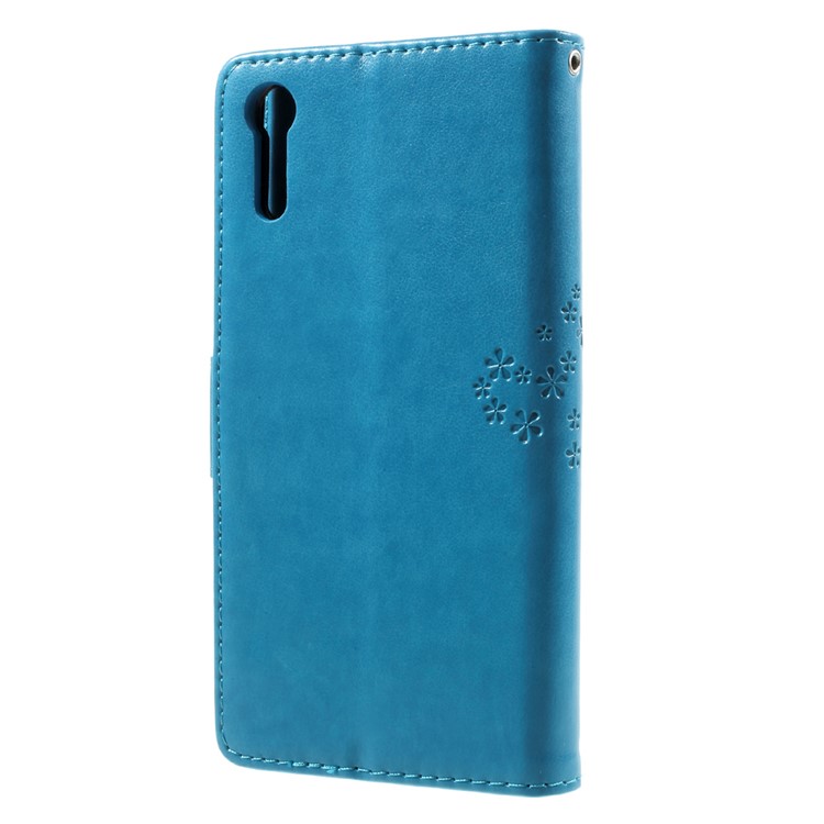 Imprint Tree Owl Wallet Leather Magnetic Stand Case Shell for Sony Xperia XZ/Xperia XZs - Blue-2