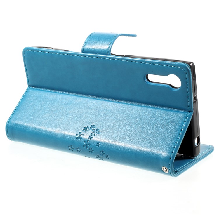Imprint Tree Owl Wallet Leather Magnetic Stand Case Shell for Sony Xperia XZ/Xperia XZs - Blue-4