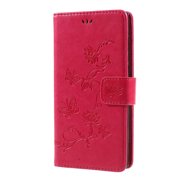 Impressione Farfalla Fiore Portafoglio Magnetico PU Cuoio Shell per Sony Xperia L1 - Rosa-1