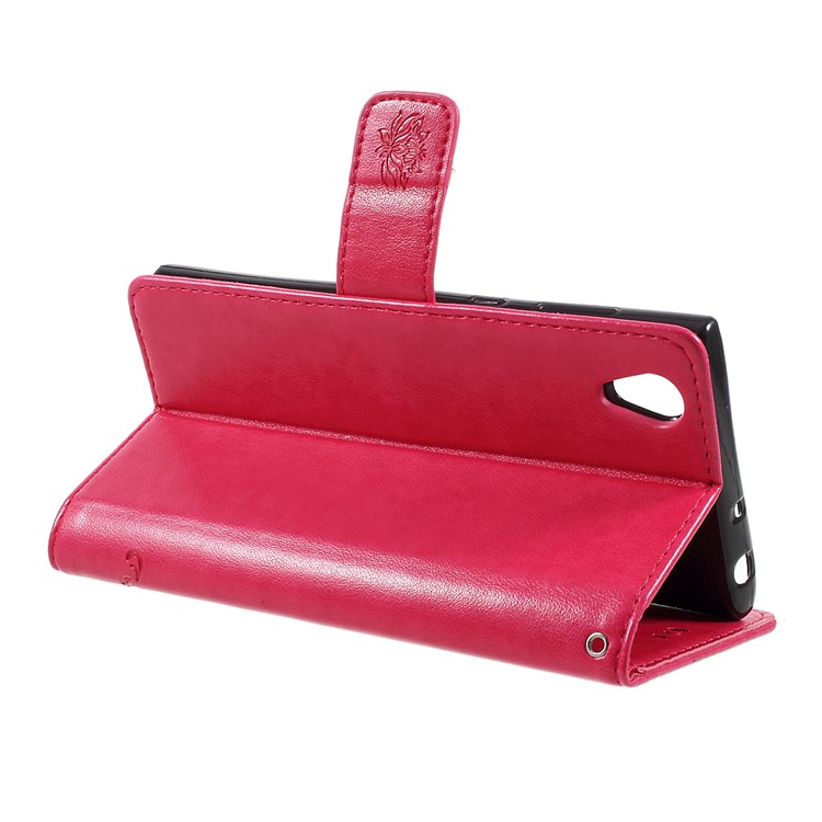 Impressione Farfalla Fiore Portafoglio Magnetico PU Cuoio Shell per Sony Xperia L1 - Rosa-5