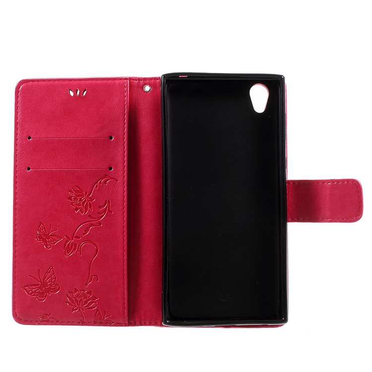 Impressione Farfalla Fiore Portafoglio Magnetico PU Cuoio Shell per Sony Xperia L1 - Rosa-6