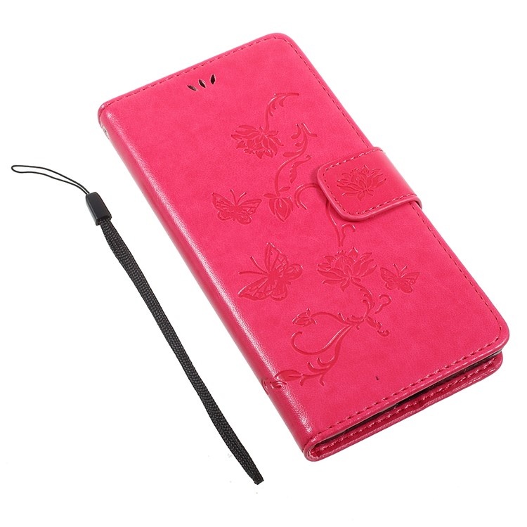 Impressione Farfalla Fiore Portafoglio Magnetico PU Cuoio Shell per Sony Xperia L1 - Rosa-7