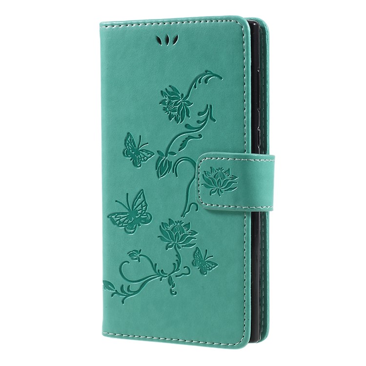 Imprint Butterfly Flower Magnetic Wallet PU Leather Stand Mobile Phone Cover for Sony Xperia L1 - Cyan-1