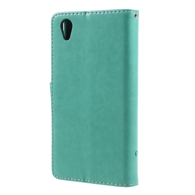 Imprint Butterfly Flower Magnetic Wallet PU Leather Stand Mobile Phone Cover for Sony Xperia L1 - Cyan-2