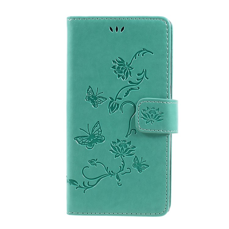 Imprint Butterfly Flower Magnetic Wallet PU Leather Stand Mobile Phone Cover for Sony Xperia L1 - Cyan-3