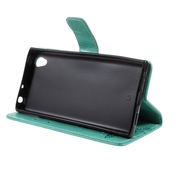 Imprint Butterfly Flower Magnetic Wallet PU Leather Stand Mobile Phone Cover for Sony Xperia L1 - Cyan-4