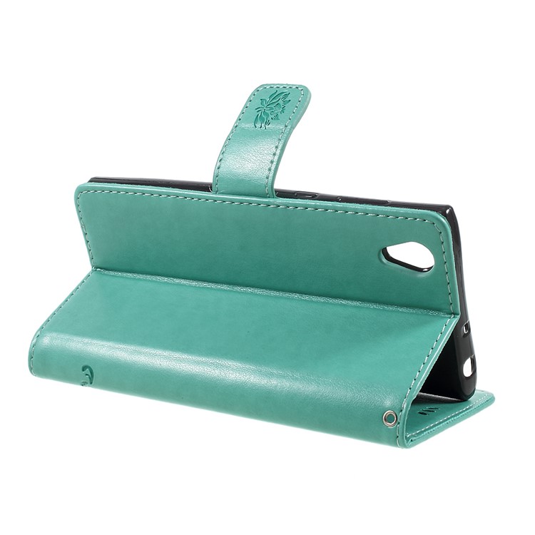 Imprint Butterfly Flower Magnetic Wallet PU Leather Stand Mobile Phone Cover for Sony Xperia L1 - Cyan-5