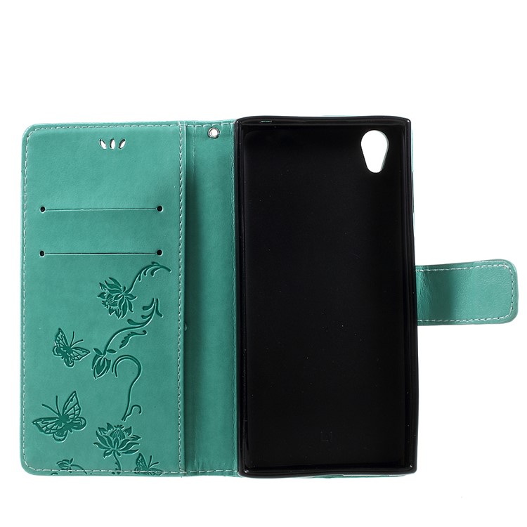 Imprint Butterfly Flower Magnetic Wallet PU Leather Stand Mobile Phone Cover for Sony Xperia L1 - Cyan-6