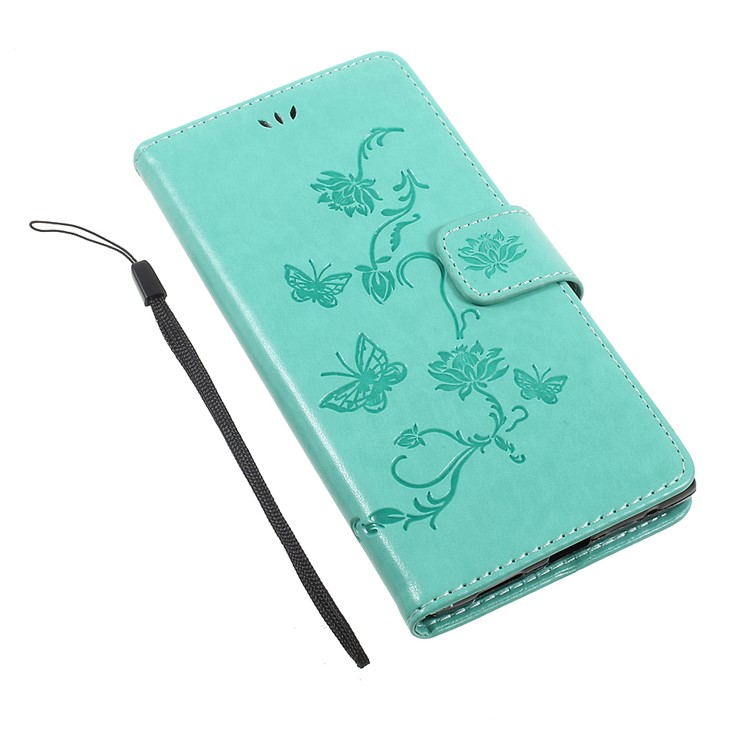 Imprint Butterfly Flower Magnetic Wallet PU Leather Stand Mobile Phone Cover for Sony Xperia L1 - Cyan-7