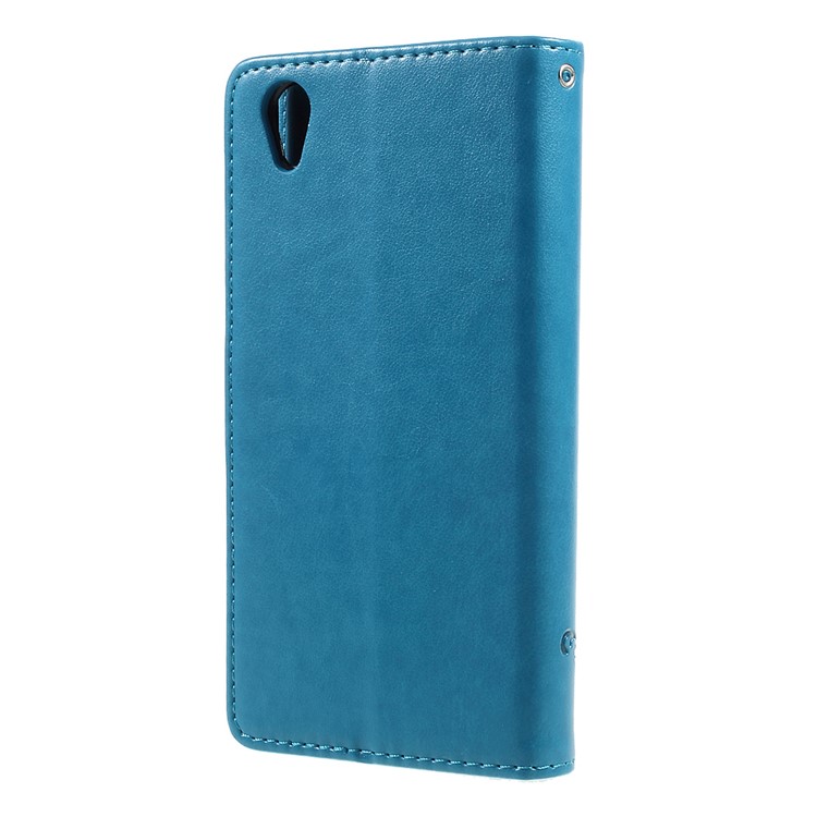 Imprint Butterfly Flower Magnetic Wallet PU Leather Stand Cell Phone Shell for Sony Xperia L1 - Blue-2