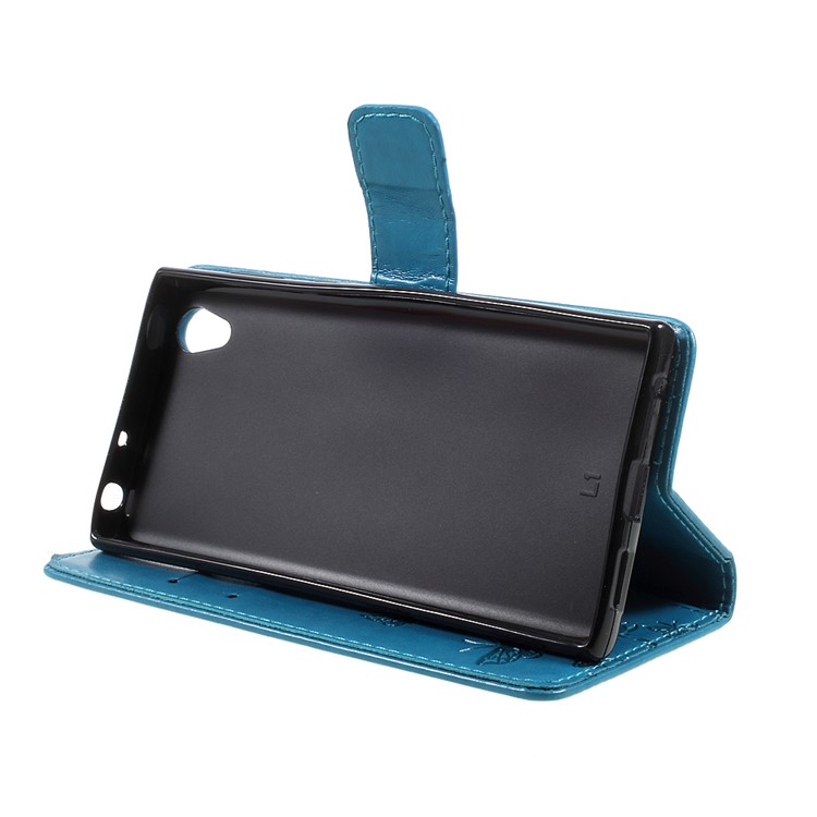 Imprint Butterfly Flower Magnetic Wallet PU Leather Stand Cell Phone Shell for Sony Xperia L1 - Blue-4
