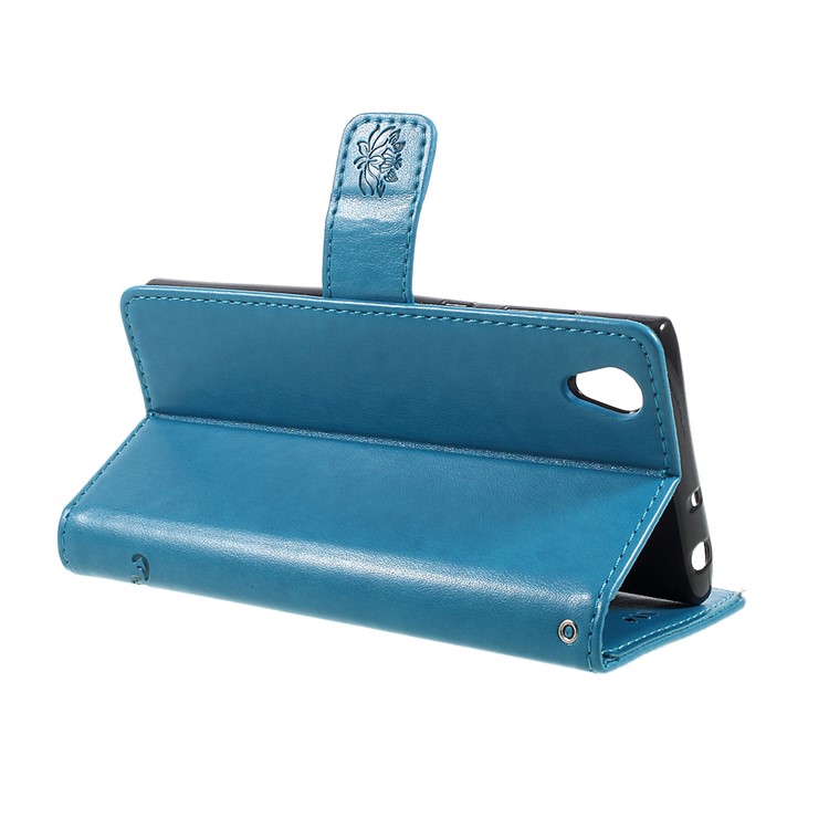 Imprint Butterfly Flower Magnetic Wallet PU Leather Stand Cell Phone Shell for Sony Xperia L1 - Blue-5