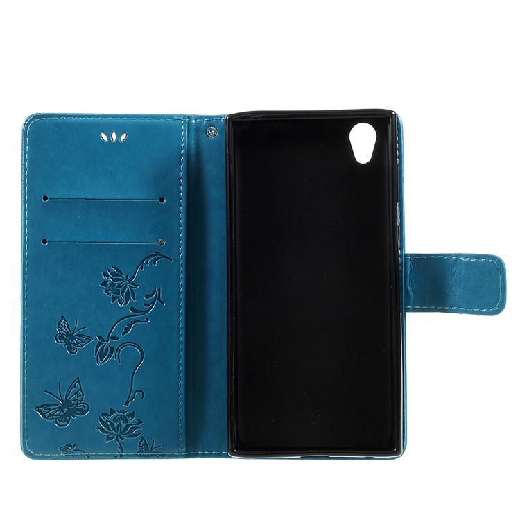 Imprint Butterfly Flower Magnetic Wallet PU Leather Stand Cell Phone Shell for Sony Xperia L1 - Blue-6