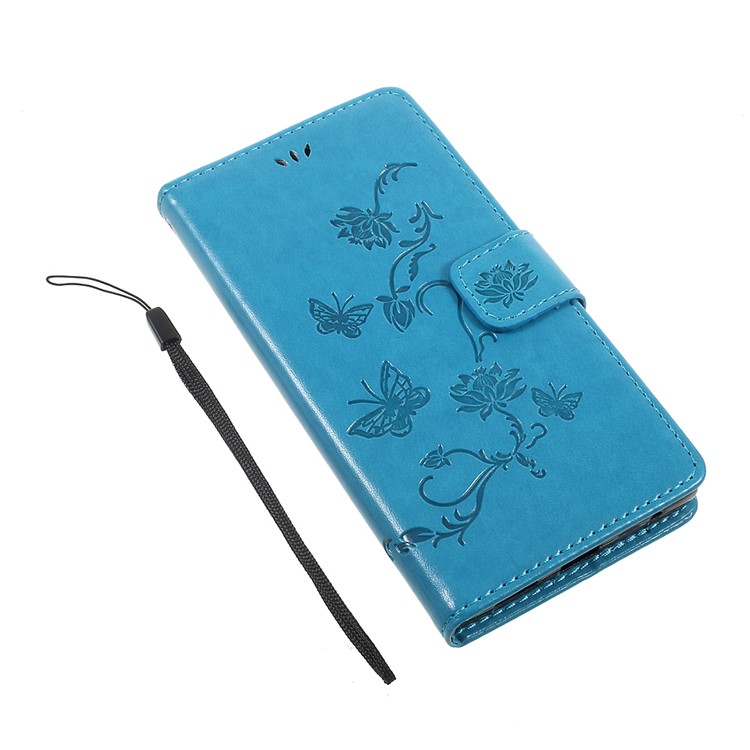 Imprint Butterfly Flower Magnetic Wallet PU Leather Stand Cell Phone Shell for Sony Xperia L1 - Blue-7