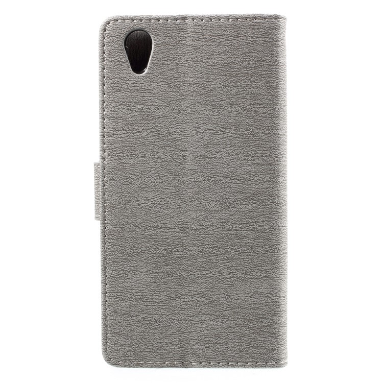 Imprint Fairy Butterfly and Flower Leather Wallet Stand Case for Sony Xperia L1 - Grey-3