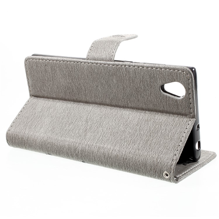 Imprint Fairy Butterfly and Flower Leather Wallet Stand Case for Sony Xperia L1 - Grey-4