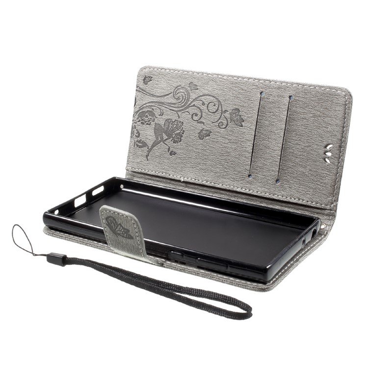 Imprint Fairy Butterfly and Flower Leather Wallet Stand Case for Sony Xperia L1 - Grey-5