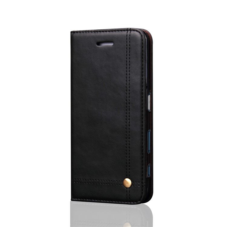 Vintage Crazy Horse Leather Wallet Mobile Phone Case for Sony Xperia XZ /XZs - Black-1