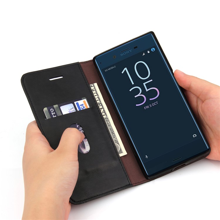 Vintage Crazy Horse Leather Wallet Mobile Phone Case for Sony Xperia XZ /XZs - Black-10