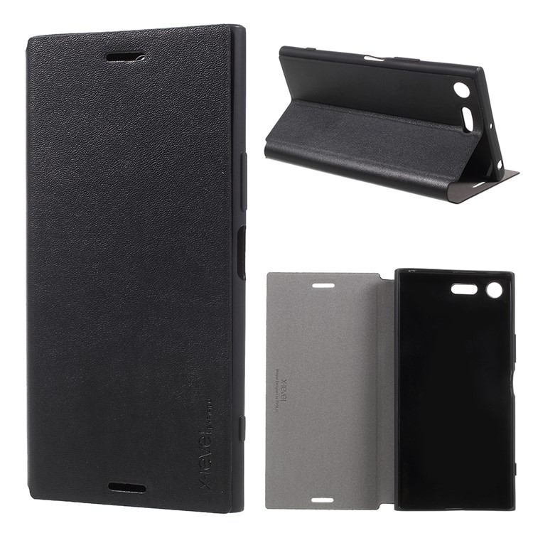 X-LEVEL FIBCOLOR Series Leather Stand Case for Sony Xperia XZ Premium - Black-1