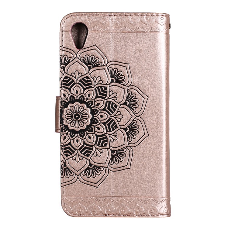 Aufgedrucktes Mandala Pattern PU Leder Geldbörse Mobile Schutzhülle mit Ständer für Sony Xperia XA1 - Aufgang Gold-3