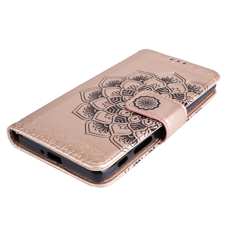 Aufgedrucktes Mandala Pattern PU Leder Geldbörse Mobile Schutzhülle mit Ständer für Sony Xperia XA1 - Aufgang Gold-4