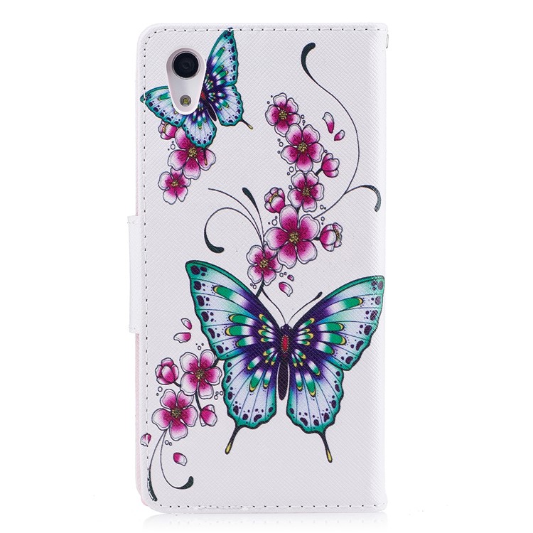 Impression des motifs Portefeuille en cuir magnétique Housse de téléphone avec support pour Sony Xperia XA1 - papillon fleurir-3