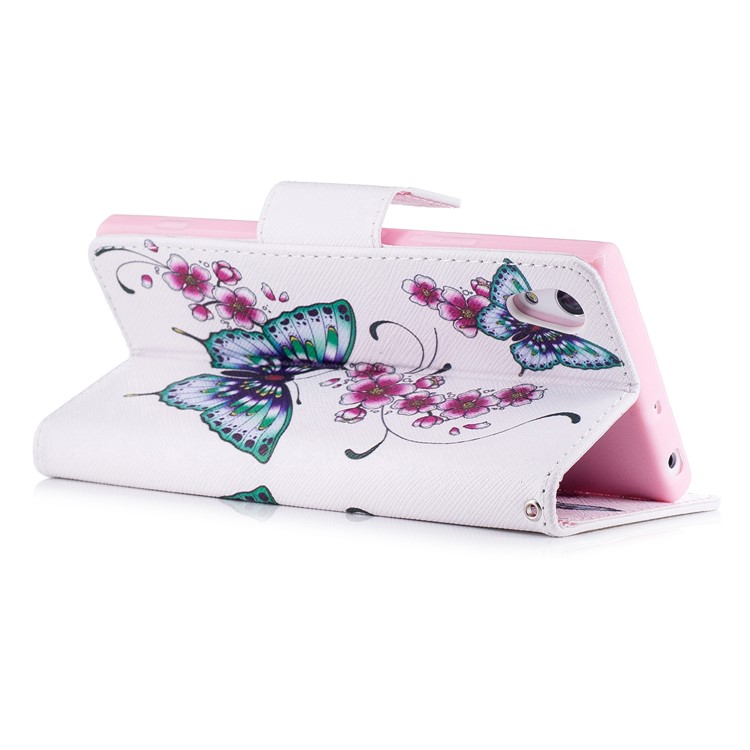 Impression des motifs Portefeuille en cuir magnétique Housse de téléphone avec support pour Sony Xperia XA1 - papillon fleurir-4