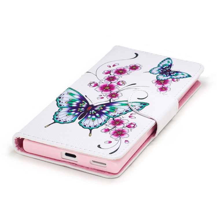 Impression des motifs Portefeuille en cuir magnétique Housse de téléphone avec support pour Sony Xperia XA1 - papillon fleurir-6