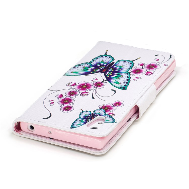 Impression des motifs Portefeuille en cuir magnétique Housse de téléphone avec support pour Sony Xperia XA1 - papillon fleurir-7